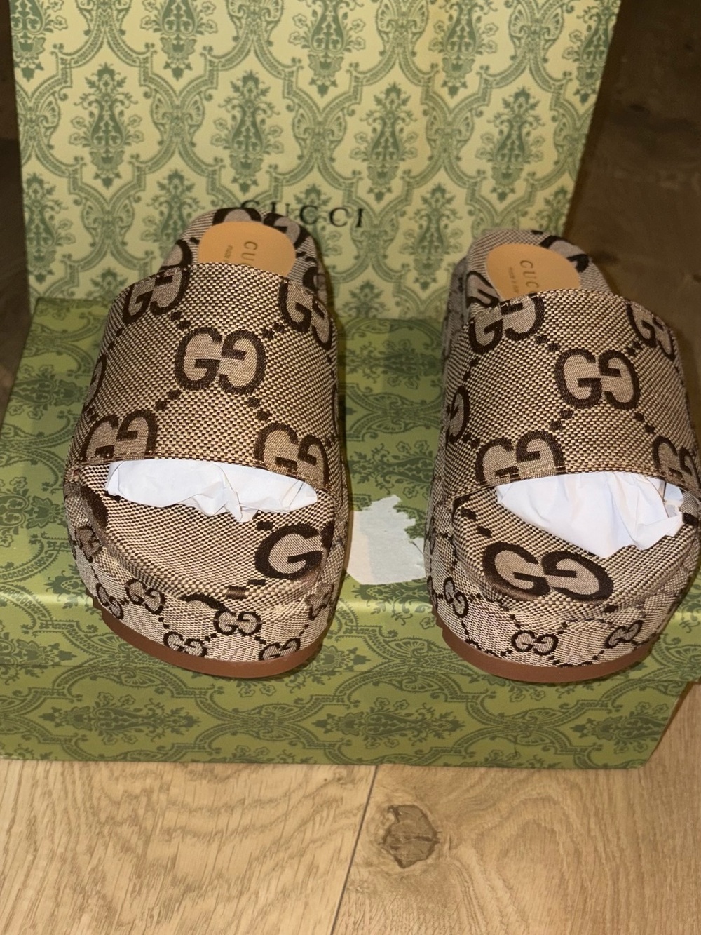 Gucci Beige GG Canvas Slide Mules